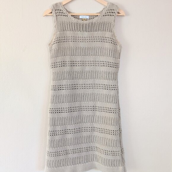 Calvin Klein Cotton Sleeveless Mini Bodycon Crochet Dress in Brown‎ - Women's M - Picture 1 of 16